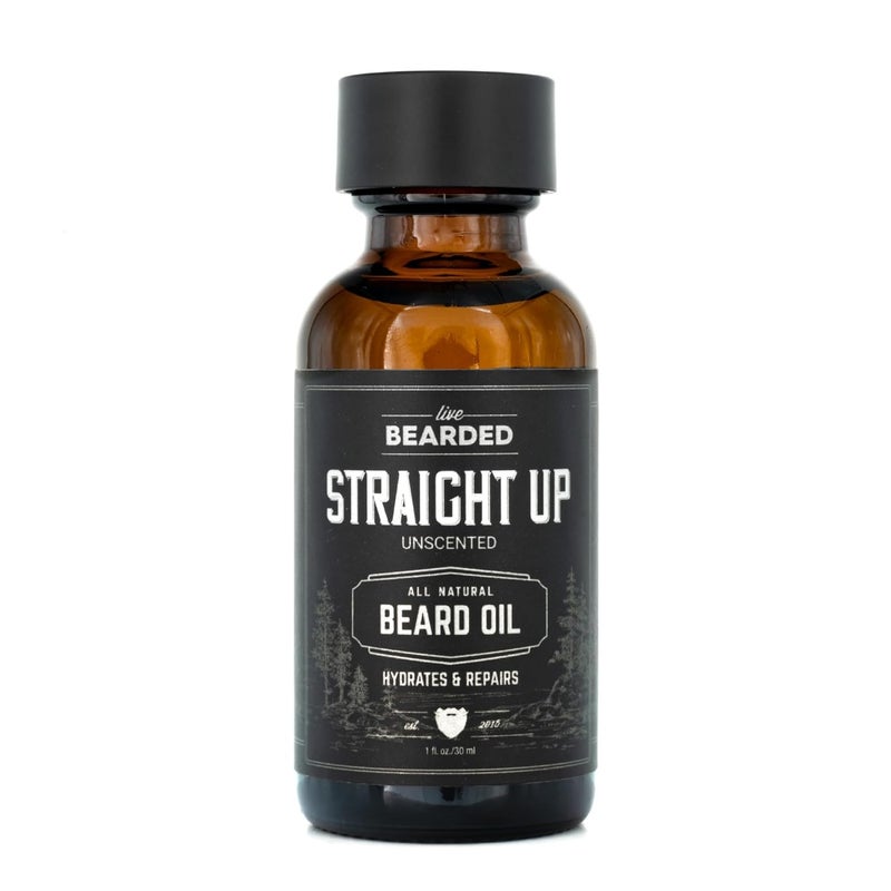 Live Bearded Beard Oil, 1 fl oz - Premium All-Natural Jojoba - Made in the USA - Hair and Skin Care for Men with Dry, Flaky Patches | Straight Up Unscented - Fragrance-Free