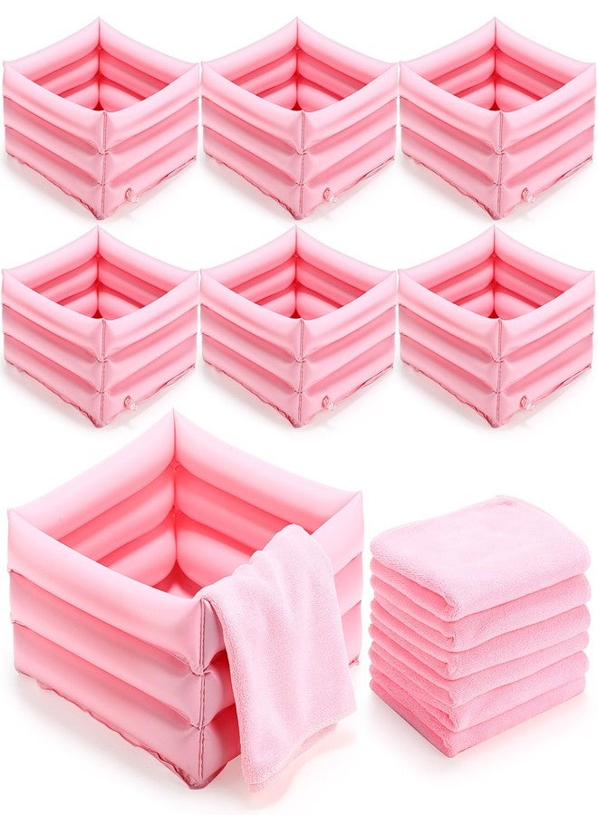 FillTouch 12 Pcs Foot Spa Kit for Girls Kids 12. 5 x 12. 5 x 8. 3 Inch Foot Care Bath and 12 x 28 Inch Hand Towels Washbasin Salon Towels for Spa Sleepover Party Supplies(Light Pink) - Image 1