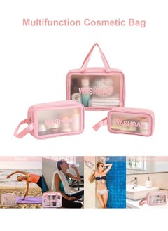 HomarKet Cosmetic Bag,3 Pcs Toiletry Bag Makeup Bag Travel Bag Set for Toiletries, Portable Toiletry Bags for Traveling Women, Translucent Waterproof Make Up Bag for Travel and Bathroom (Pink)  - Image 3