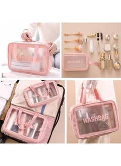 HomarKet Cosmetic Bag,3 Pcs Toiletry Bag Makeup Bag Travel Bag Set for Toiletries, Portable Toiletry Bags for Traveling Women, Translucent Waterproof Make Up Bag for Travel and Bathroom (Pink)  - Image 2