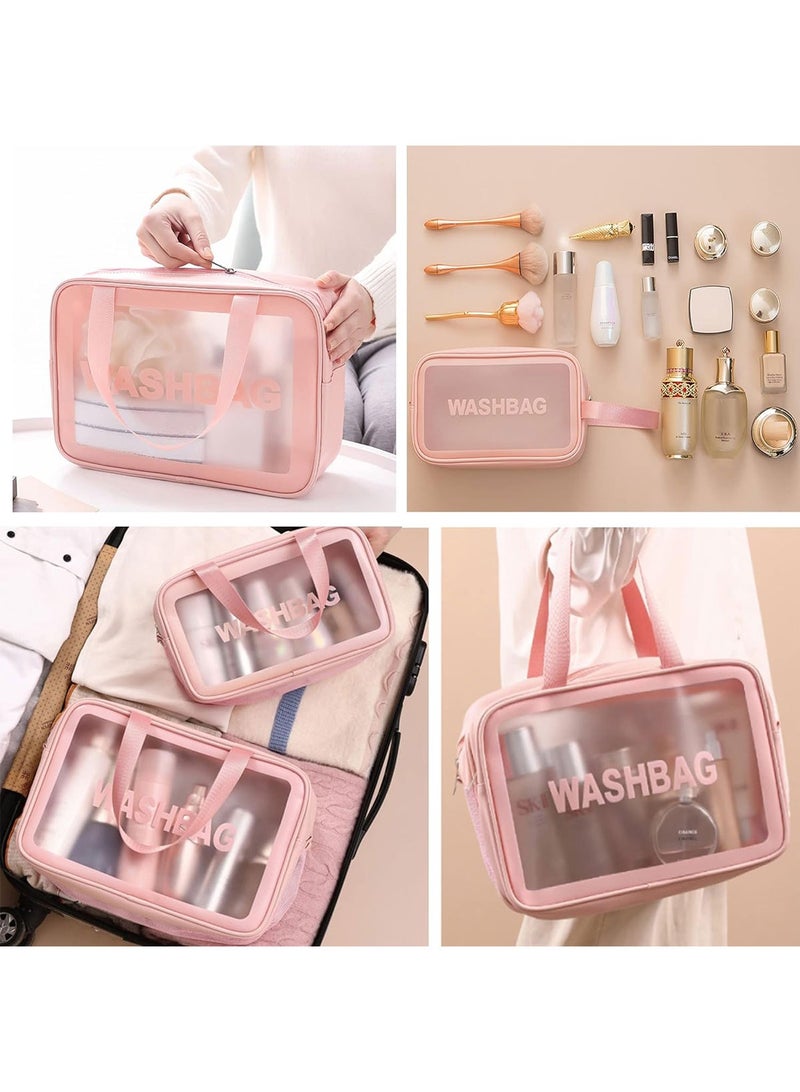 HomarKet Cosmetic Bag,3 Pcs Toiletry Bag Makeup Bag Travel Bag Set for Toiletries, Portable Toiletry Bags for Traveling Women, Translucent Waterproof Make Up Bag for Travel and Bathroom (Pink)  - Image 2