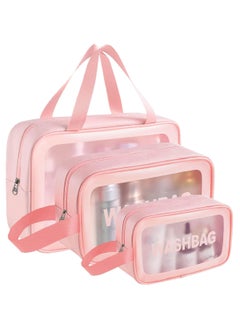 HomarKet Cosmetic Bag,3 Pcs Toiletry Bag Makeup Bag Travel Bag Set for Toiletries, Portable Toiletry Bags for Traveling Women, Translucent Waterproof Make Up Bag for Travel and Bathroom (Pink)  - Image 1