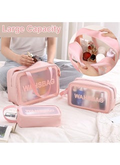 HomarKet Cosmetic Bag,3 Pcs Toiletry Bag Makeup Bag Travel Bag Set for Toiletries, Portable Toiletry Bags for Traveling Women, Translucent Waterproof Make Up Bag for Travel and Bathroom (Pink)  - Image 4