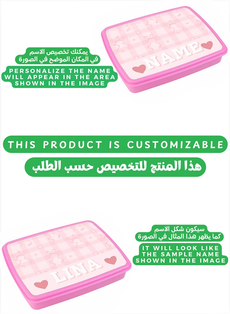LOWHA Customizable Lunch Box with Personalized Name and Hearts Design - Image 2