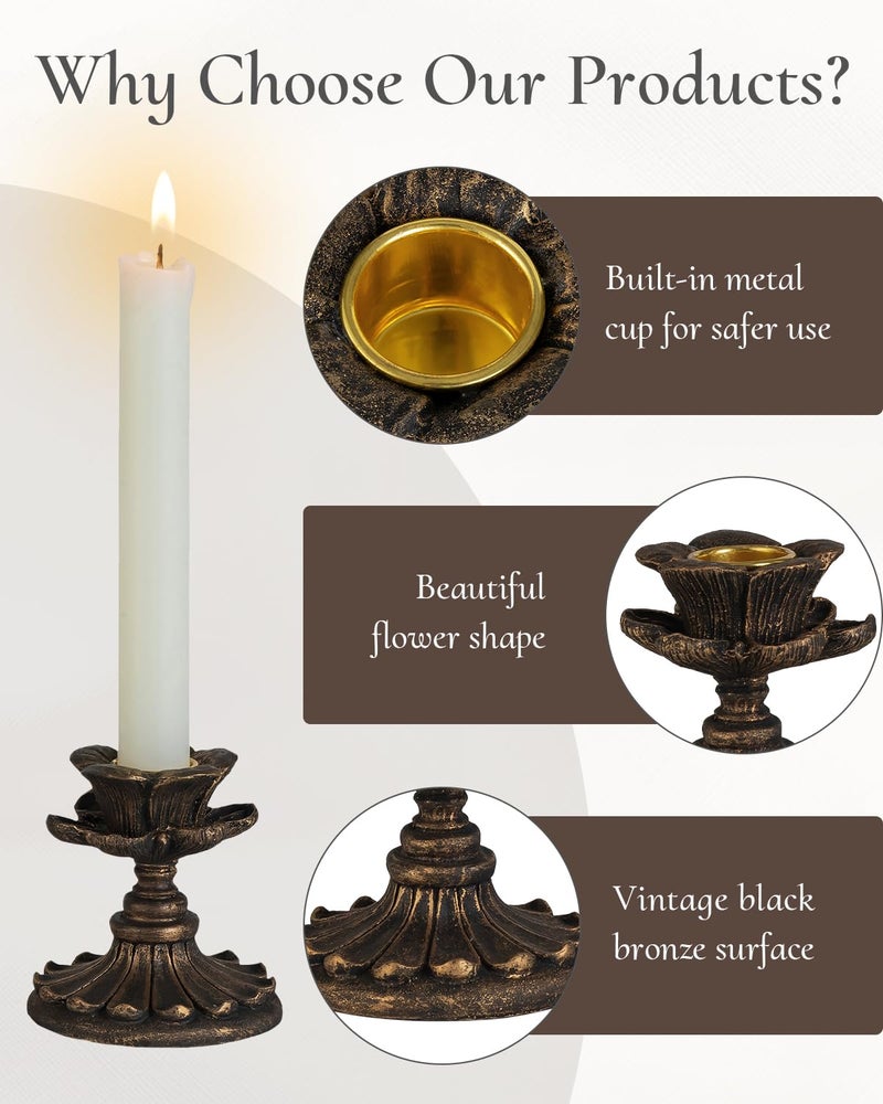 Inweder Taper Candle Holder Vintage: Resin Candlestick Holders Small Candle Sticks Holder Antique Decoration for Dinning Table Mantel Wedding Centerpieces Halloween Christmas Set of 6 - Image 4