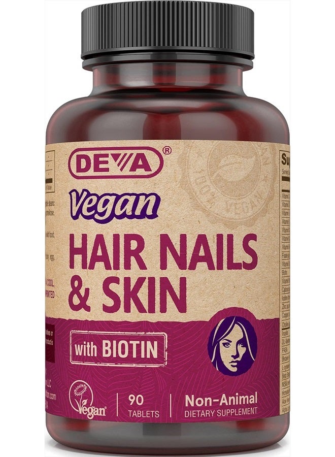 Deva Vegan Vitamins Hair, Nails & Skin Supplement with 500 mcg of Biotin Per Tablet - 90 Tablets - Image 1
