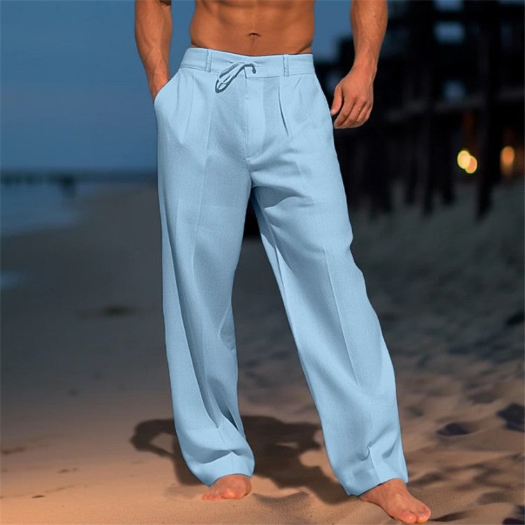 Men's Linen Beach Pants Solid Color Comfortable Casual - Image 2