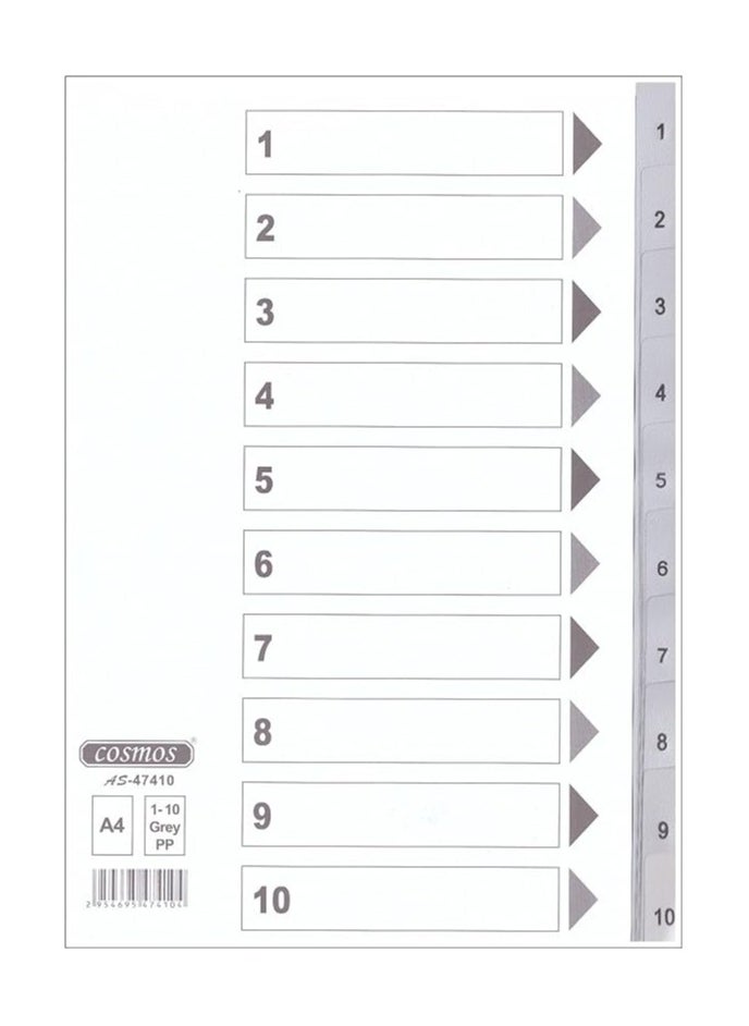 COSMOS COSMOS PVC INDEX DIVIDERS 1-10 GRAY COLOUR TABS WITH NUMBER. 1X25PCS 