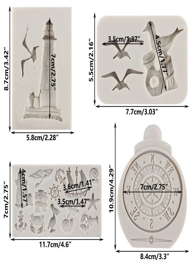 Sijiangmold Sailing Ship Fondant Molds Compass Anchor Rudder Lighthouse Silicone Molds For Cake Decorating Chocolate Candy Cupcake Topper Polymer Clay Set Of 4 - Image 2