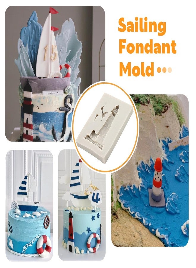 Sijiangmold Sailing Ship Fondant Molds Compass Anchor Rudder Lighthouse Silicone Molds For Cake Decorating Chocolate Candy Cupcake Topper Polymer Clay Set Of 4 - Image 4