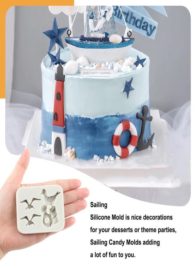 Sijiangmold Sailing Ship Fondant Molds Compass Anchor Rudder Lighthouse Silicone Molds For Cake Decorating Chocolate Candy Cupcake Topper Polymer Clay Set Of 4 - Image 3