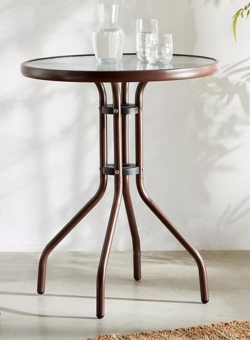 DubaiGallery Outdoor Table Round Patio Dining Table Coffee Table Side Table Garden Table Outdoor Indoor Furniture with Metal Frame and Tempered Water Ripple Glass Top for Garden Backyard Porch Deck  - Image 4