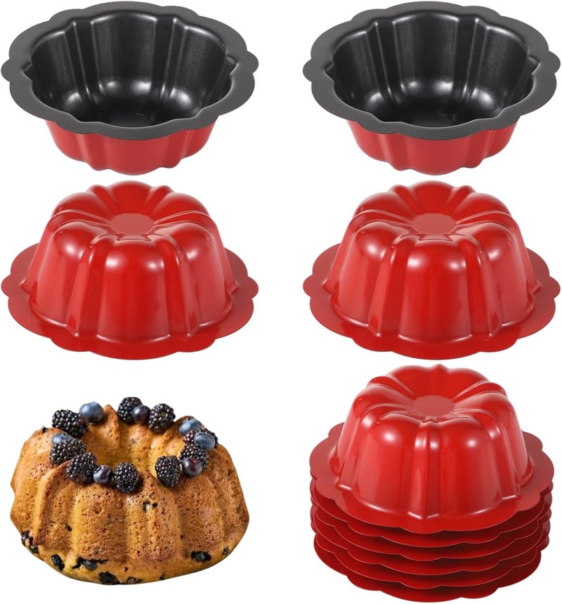 10-Piece Mini Nonstick Fluted Cake Pans, 4.5 in Carbon Steel Flower-Shaped Molds for Cupcakes, Brownies, Pudding, Bavarois - Image 1