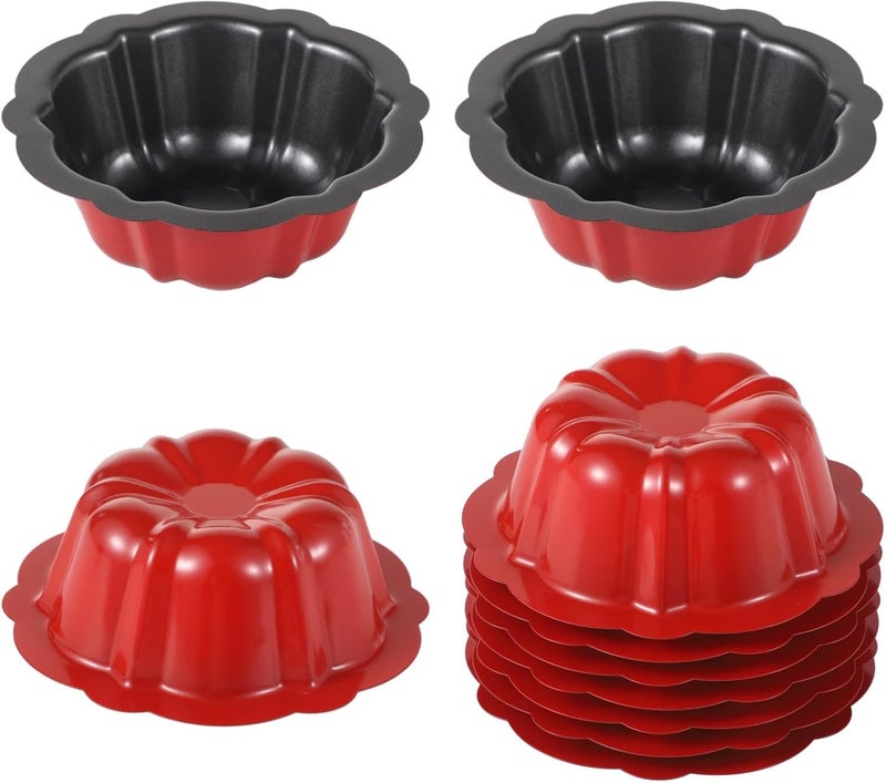 10-Piece Mini Nonstick Fluted Cake Pans, 4.5 in Carbon Steel Flower-Shaped Molds for Cupcakes, Brownies, Pudding, Bavarois - Image 5