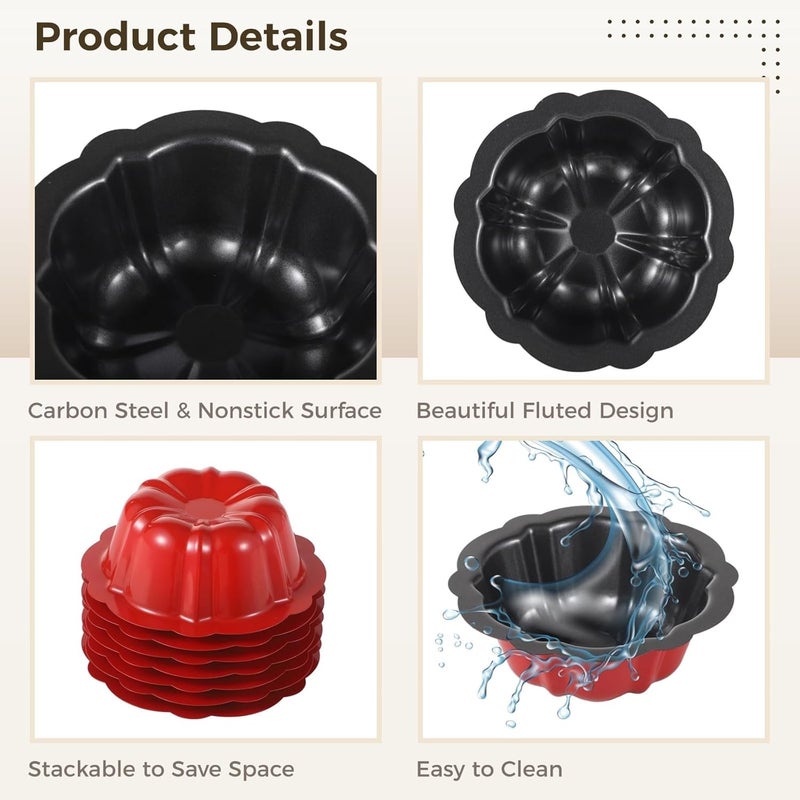 10-Piece Mini Nonstick Fluted Cake Pans, 4.5 in Carbon Steel Flower-Shaped Molds for Cupcakes, Brownies, Pudding, Bavarois - Image 2