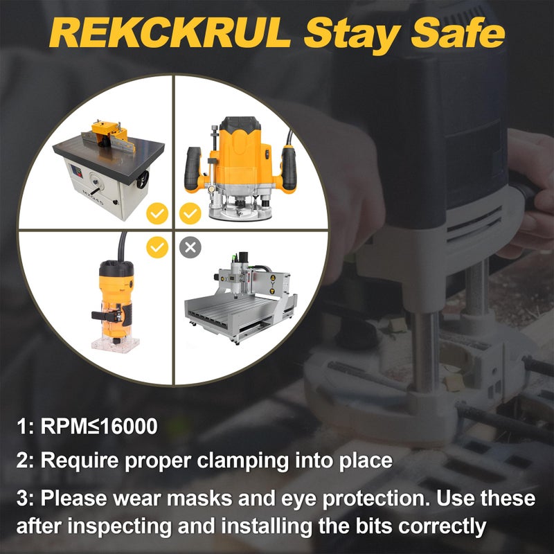 REKCKRUL 4-Piece Roundover Router Bit Set - 1/4" Shank, Carbide Inserts for Woodworking, Rounding Edges Bits: 1/8", 3/16", 1/4", 5/16" Radius - Image 5