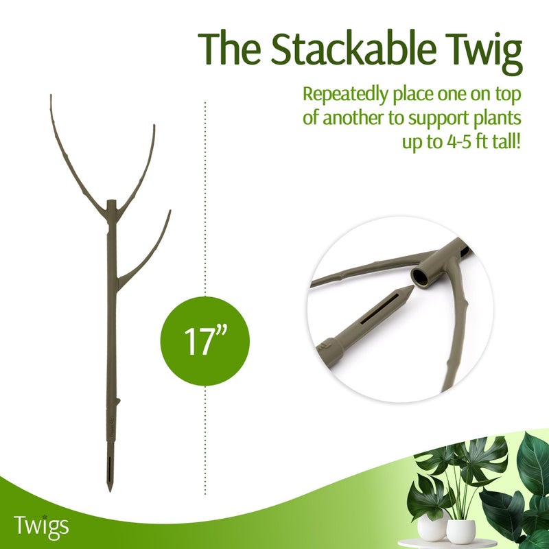 Twigs GA - Stackable Plant Support Stakes, Indoor & Outdoor Houseplant Stem Support, Garden Accessories, Durable Trellis Alternative for Climbing & Potted Plants - Moonstone, 3 Pack, 17" L - Image 4