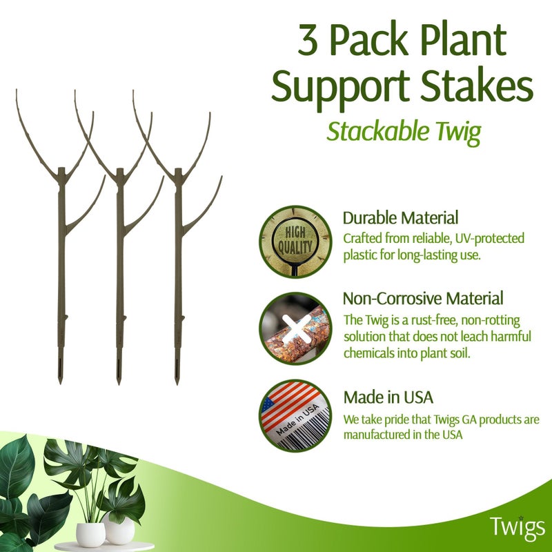 Twigs GA - Stackable Plant Support Stakes, Indoor & Outdoor Houseplant Stem Support, Garden Accessories, Durable Trellis Alternative for Climbing & Potted Plants - Moonstone, 3 Pack, 17" L - Image 2