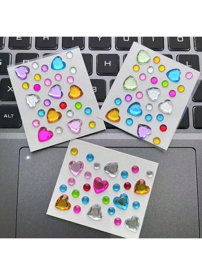 Party Decorations 3D rhinestones Gem Stickers 5 Sheets Colorful Heart Crystal Stickers for Phone Photo Albums Crafts Birthday Parties and DIY Decoration - Image 5