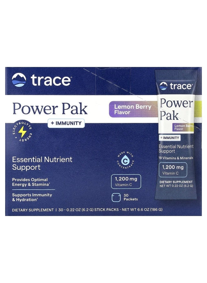 Trace, Power Pak + Immunity, Lemon Berry, 30 Stick Packs, 0.22 oz (6.2 g) Each - Image 1