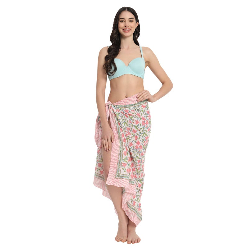parihan Cotton Block Print long Beach Pareo Sarong Swimsuit Cover Ups Women Wrap - Image 5