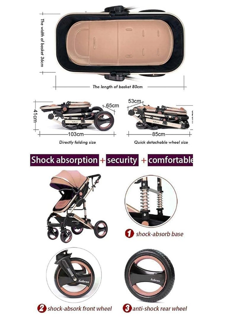 Baby Stroller 3-in-1 with Reversible Seat Convertible Infant to Toddler Travel System with Bassinet Adjustable Canopy, Shock Absorption Suitable for Newborn to 36 Months. - Image 3