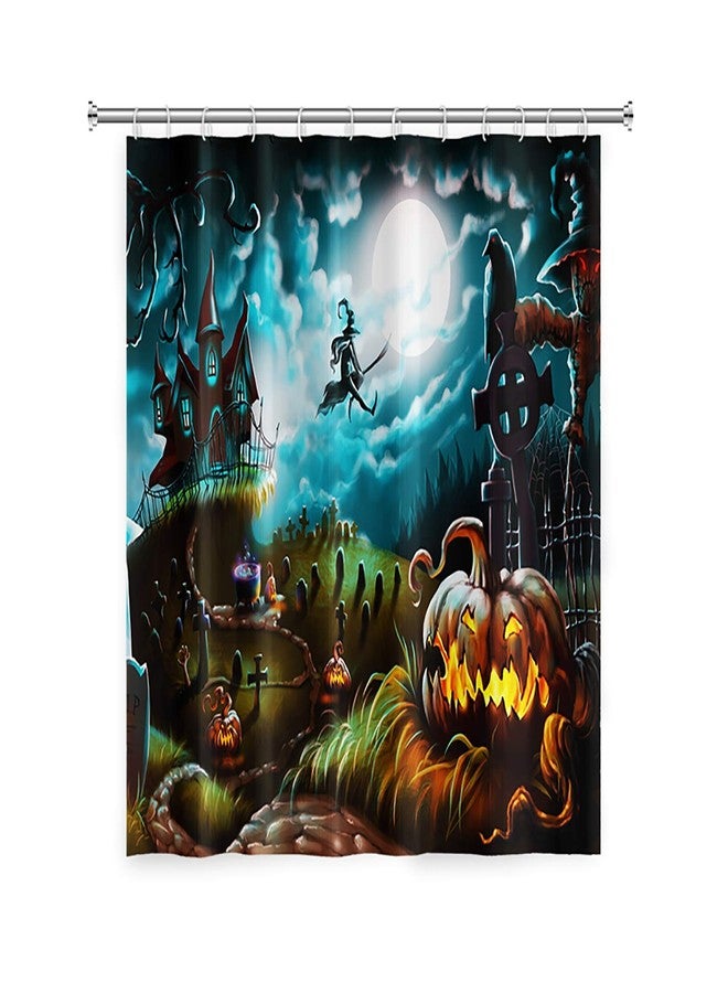 DASHAN Halloween Shower Curtain Scary Pumpkin Shower Curtains for Bathroom Witch Hunted House Bathroom Curtain Spooky Moonlit Night Graveyard Waterproof Fabric Bath Curtain 72"x72" - Image 4