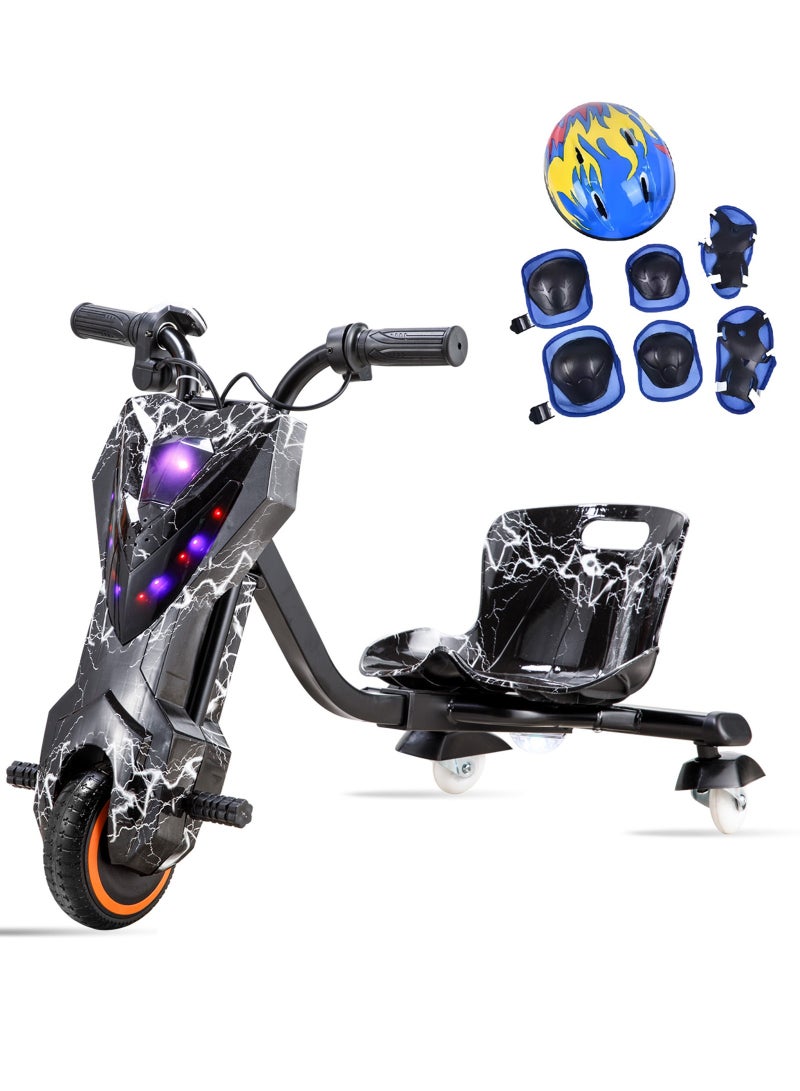 يو إل اتش واي سي سكوتر كهربائي، سكوتر دريفت كهربائي، سعة حمولة 100 كجم، تشغيل الموسيقى المخصصة الخاصة بك عبر البلوتوث، وضبط ثلاث سرعات، مزود بمصابيح LED وشاشة عرض الطاقة، مزود بثلاث عجلات، العجلة الخلفية مضاءة - Image 1