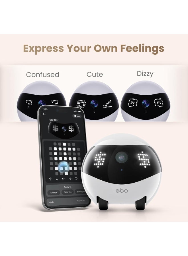 اينابوت روبوت كاميرا المراقبة الداخلية Enabot EBO Air 2 FamilyBot: كاميرا حيوانات أليفة بدقة 2K، روبوت منزلي متحرك، تعابير وجه قابلة للتخصيص، إعادة شحن تلقائي، يعمل بالبطارية، اتصال ثنائي الاتجاه، رؤية ليلية (أبيض ناصع) - Image 3