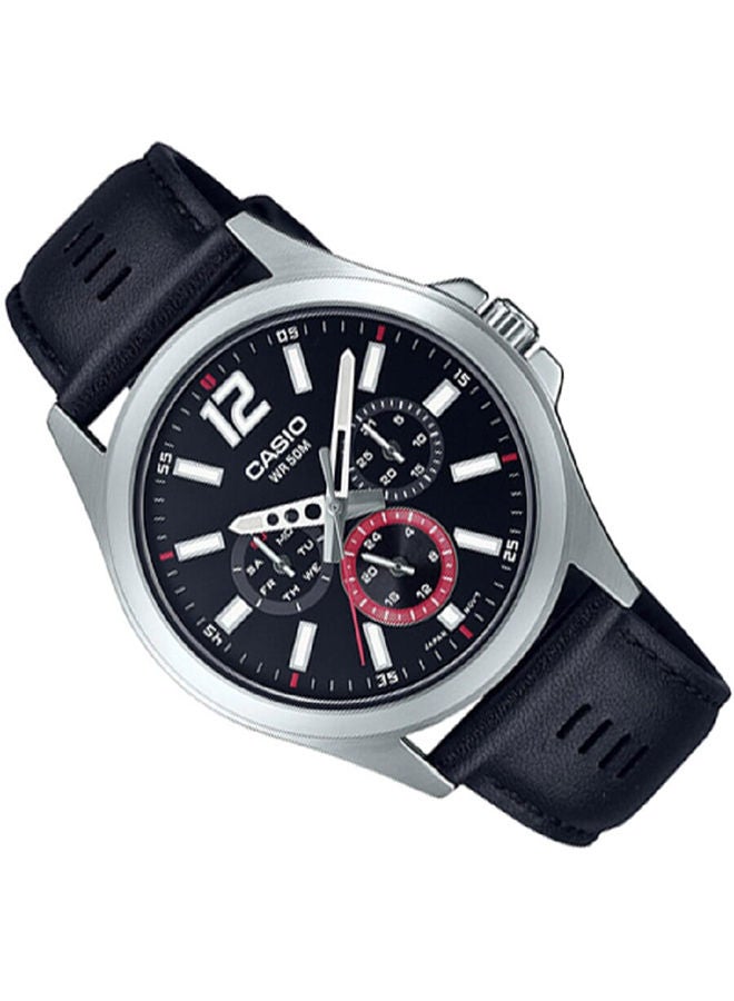 CASIO Men Watch Analog Multi Hand Black Dial Genuine Leather Band MTP-E350L-1BVDF - Image 2