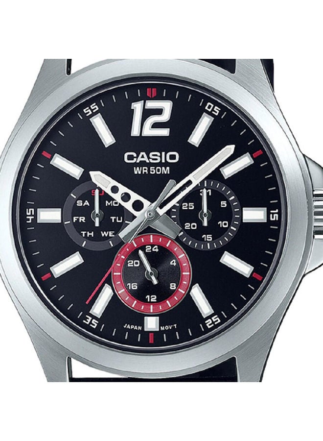 CASIO Men Watch Analog Multi Hand Black Dial Genuine Leather Band MTP-E350L-1BVDF - Image 3