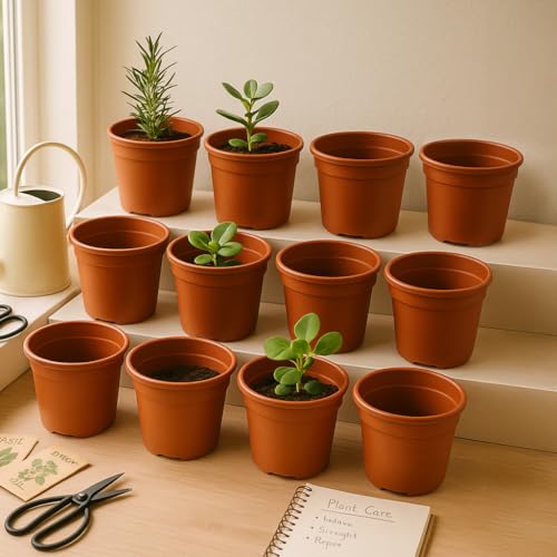 Ugaoo Garden Plastic Pots for Indoor Plants (6 inch, Brown/Terracotta Color, Set of 12) - Image 1