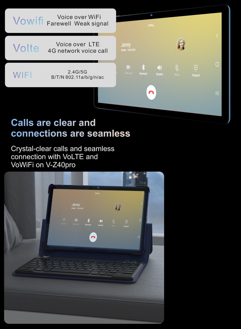 فيكوشا تابلت 10.1 بوصة، ذاكرة وصول عشوائي 4 جيجابايت + ذاكرة تخزين داخلية 128 جيجابايت، واي فاي أندرويد 13 تابلت 5 ميجابكسل + 13 ميجابكسل كاميرا مزدوجة، ثنائي شريحة الاتصال 4G، تابلت ذكي مع لوحة مفاتيح/حافظة - ذهبي - Image 4