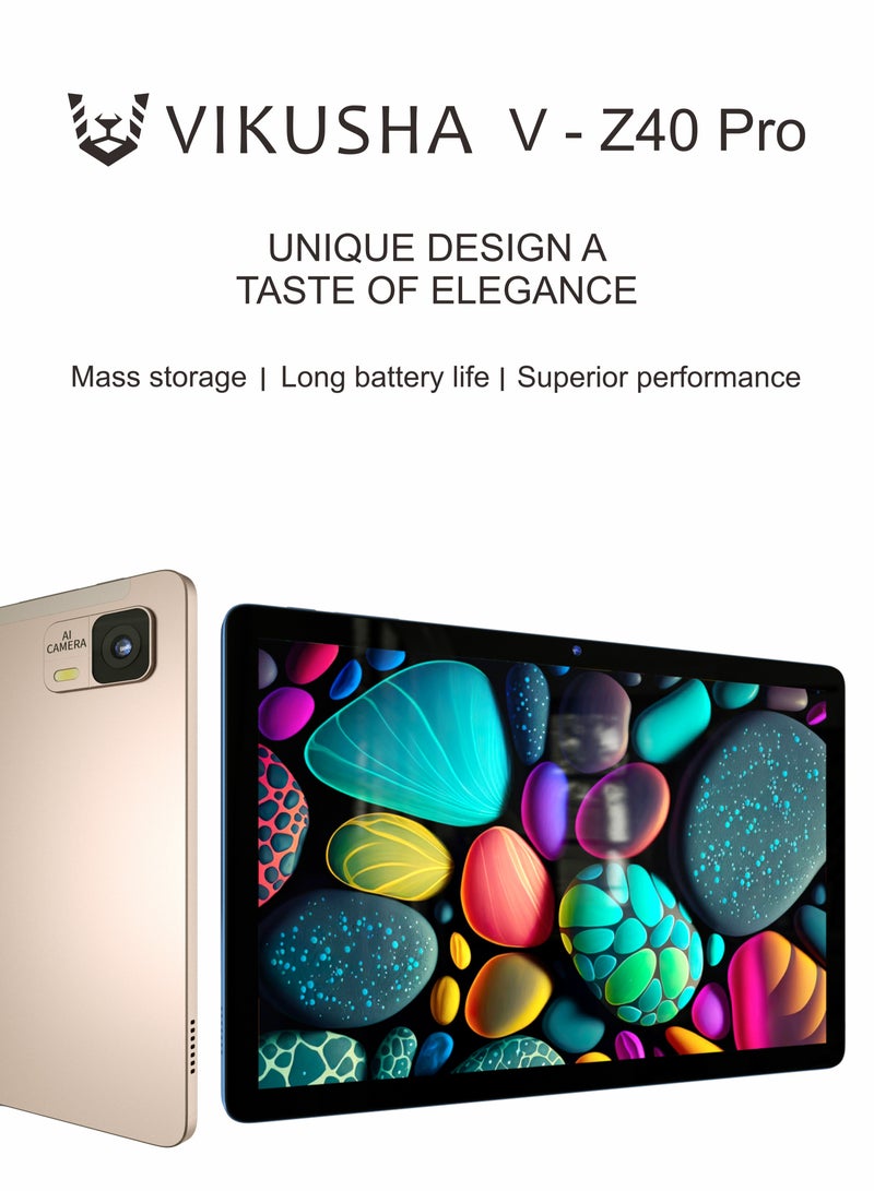 فيكوشا تابلت 10.1 بوصة، ذاكرة وصول عشوائي 4 جيجابايت + ذاكرة تخزين داخلية 128 جيجابايت، واي فاي أندرويد 13 تابلت 5 ميجابكسل + 13 ميجابكسل كاميرا مزدوجة، ثنائي شريحة الاتصال 4G، تابلت ذكي مع لوحة مفاتيح/حافظة - ذهبي - Image 5