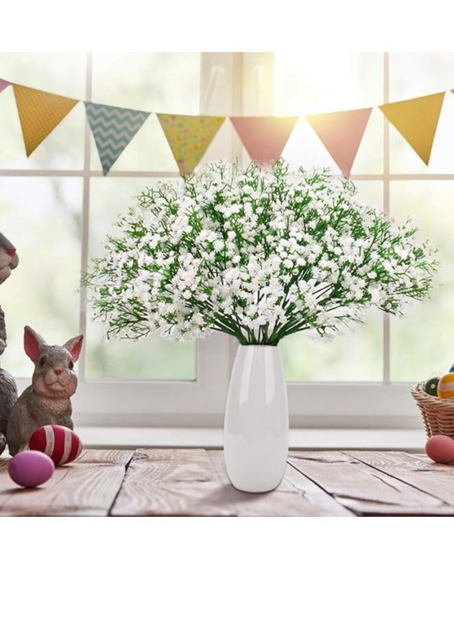 12 Pcs Artificial Baby Breath Flowers  Flower Bouquets Real Touch Faux Babies Breath Flowers For Wedding Party Garden Home Diy Decoration (White)
