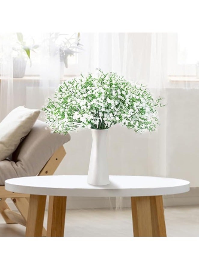 12 Pcs Artificial Baby Breath Flowers  Flower Bouquets Real Touch Faux Babies Breath Flowers For Wedding Party Garden Home Diy Decoration (White)