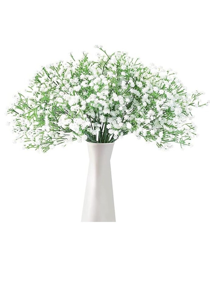 12 Pcs Artificial Baby Breath Flowers  Flower Bouquets Real Touch Faux Babies Breath Flowers For Wedding Party Garden Home Diy Decoration (White)