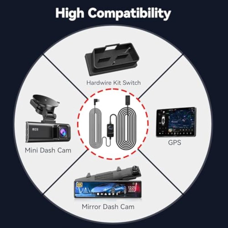 REDTIGER Dash Cam OBD Hardwire Kit Power Cable Type USB C Port,10FT 12V-24V to 5V,for Dash Camera, Low Voltage Protection - Image 3