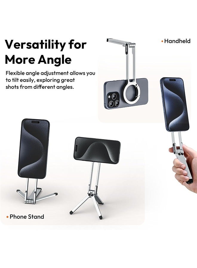 ULANZI MA30 Magnetic Phone Tripod Stand for iPhone - Aluminium Maglock Smartphone Mini Tripod Pocket Cell Phone Stand Strong Magnet Quick Mount Compatible with iPhone 16 15 14 13 12 Series, Black - Image 2