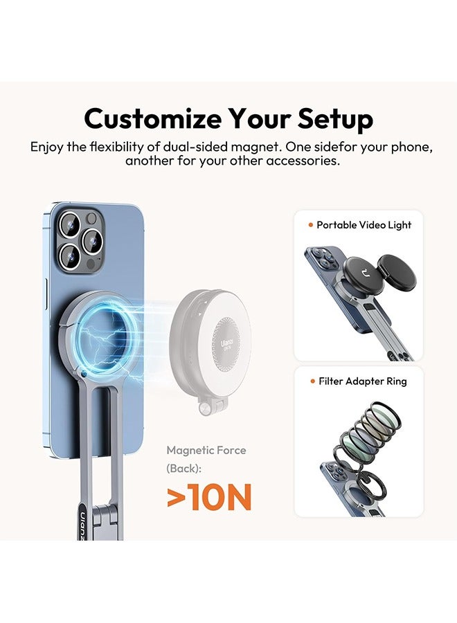 ULANZI MA30 Magnetic Phone Tripod Stand for iPhone - Aluminium Maglock Smartphone Mini Tripod Pocket Cell Phone Stand Strong Magnet Quick Mount Compatible with iPhone 16 15 14 13 12 Series, Black - Image 4