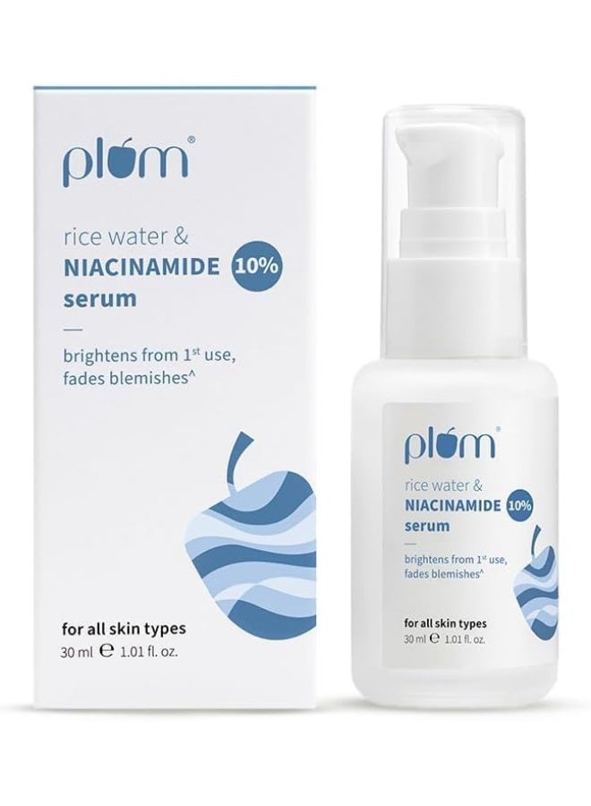Plum Rice Water And 10% Niacinamide Face Serum 30ml |For Acne Marks, Blemishes And Uneven Skin Tone | Lightweight Hydrating Skincare with Licorice, Caffeine And Squalane, 1.01 fl oz - Image 1