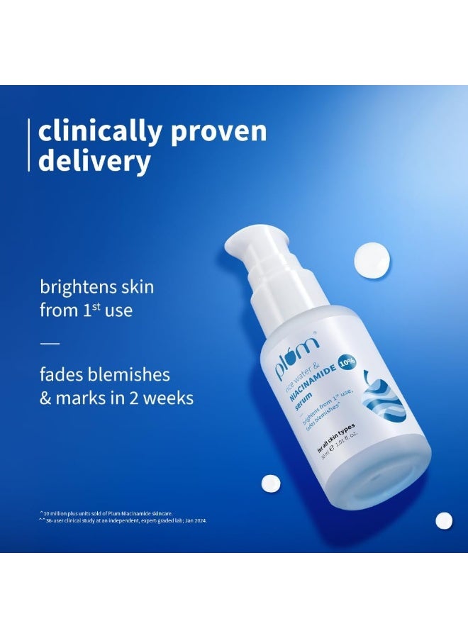 Plum Rice Water And 10% Niacinamide Face Serum 30ml |For Acne Marks, Blemishes And Uneven Skin Tone | Lightweight Hydrating Skincare with Licorice, Caffeine And Squalane, 1.01 fl oz - Image 3
