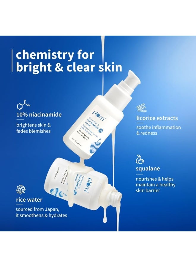 Plum Rice Water And 10% Niacinamide Face Serum 30ml |For Acne Marks, Blemishes And Uneven Skin Tone | Lightweight Hydrating Skincare with Licorice, Caffeine And Squalane, 1.01 fl oz - Image 4