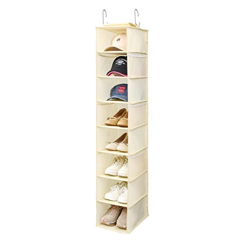 Berdeng Hanging Shoe Organizer for Closet with Side Mesh PocketsHat Racks for Baseball CapsShoe and Hat Holder  Storage8ShelfBeige1 Pack