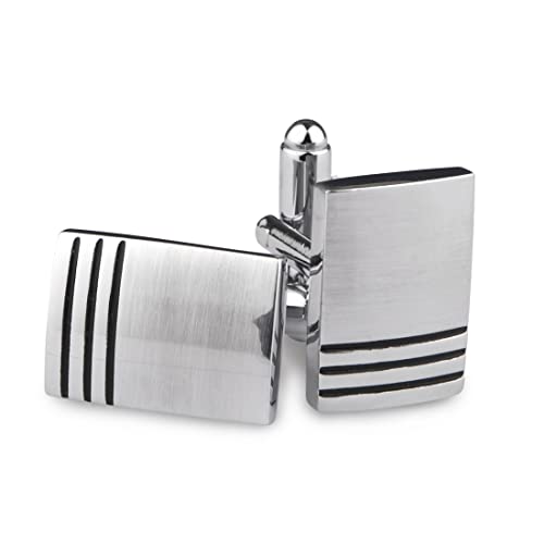 Kovove The Eloquient Stripe Silver Coloured Cufflinks - Image 1