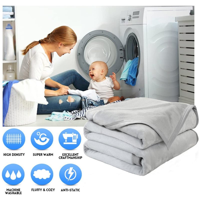 EASELAND Soft Queen Size Blanket Warm Microplush Lightweight Thermal Fleece Blankets for Couch Bed Sofa,90x90 Inches,Silver Gray - Image 2