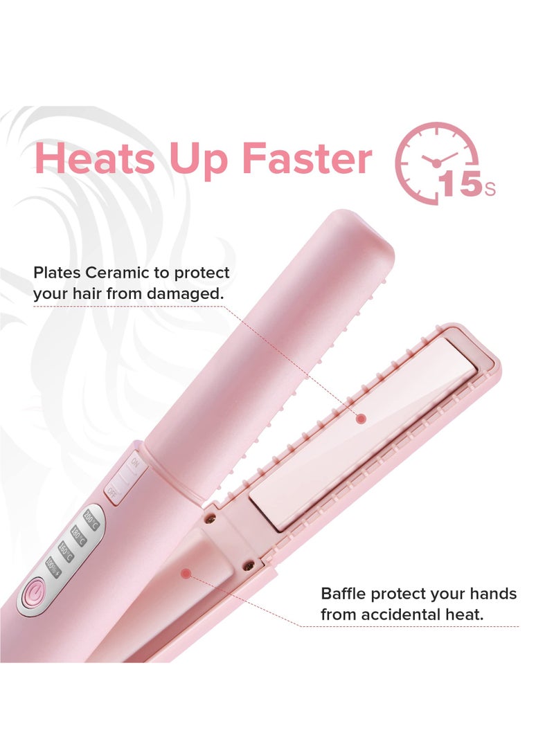Barakah Cordless Mini Hair Straightener, Wireless Portable Flat Iron for Hair, 2 In 1 Portable Flat Iron & Curling Iron, USB-C Rechargeable Flat Iron with 4800mA Battery, Adjustable Temperature, Pink - Image 2