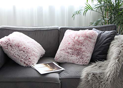 Uhomy Fluffy Accent Pillows Cover 18"x18", Soft Burgundy Ombre Faux Fur Throw Pillow Case, Modern Luxury Decorative Square Cushion Cover for Farmhouse Home Decor for Sofa/Bed/Chair, 45x45cm Single - Image 5
