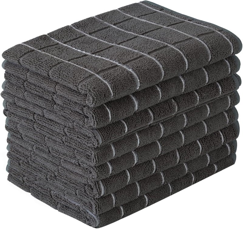 HYER KITCHEN Microfiber Dish Towels - Soft, Super Absorbent and Lint Free Kitchen Towels - 8 Pack (Lattice Designed Black Colors) - 26 x 18 Inch… - Image 1