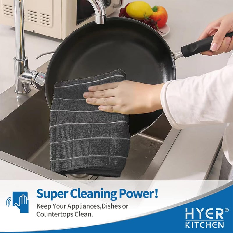 HYER KITCHEN Microfiber Dish Towels - Soft, Super Absorbent and Lint Free Kitchen Towels - 8 Pack (Lattice Designed Black Colors) - 26 x 18 Inch… - Image 3